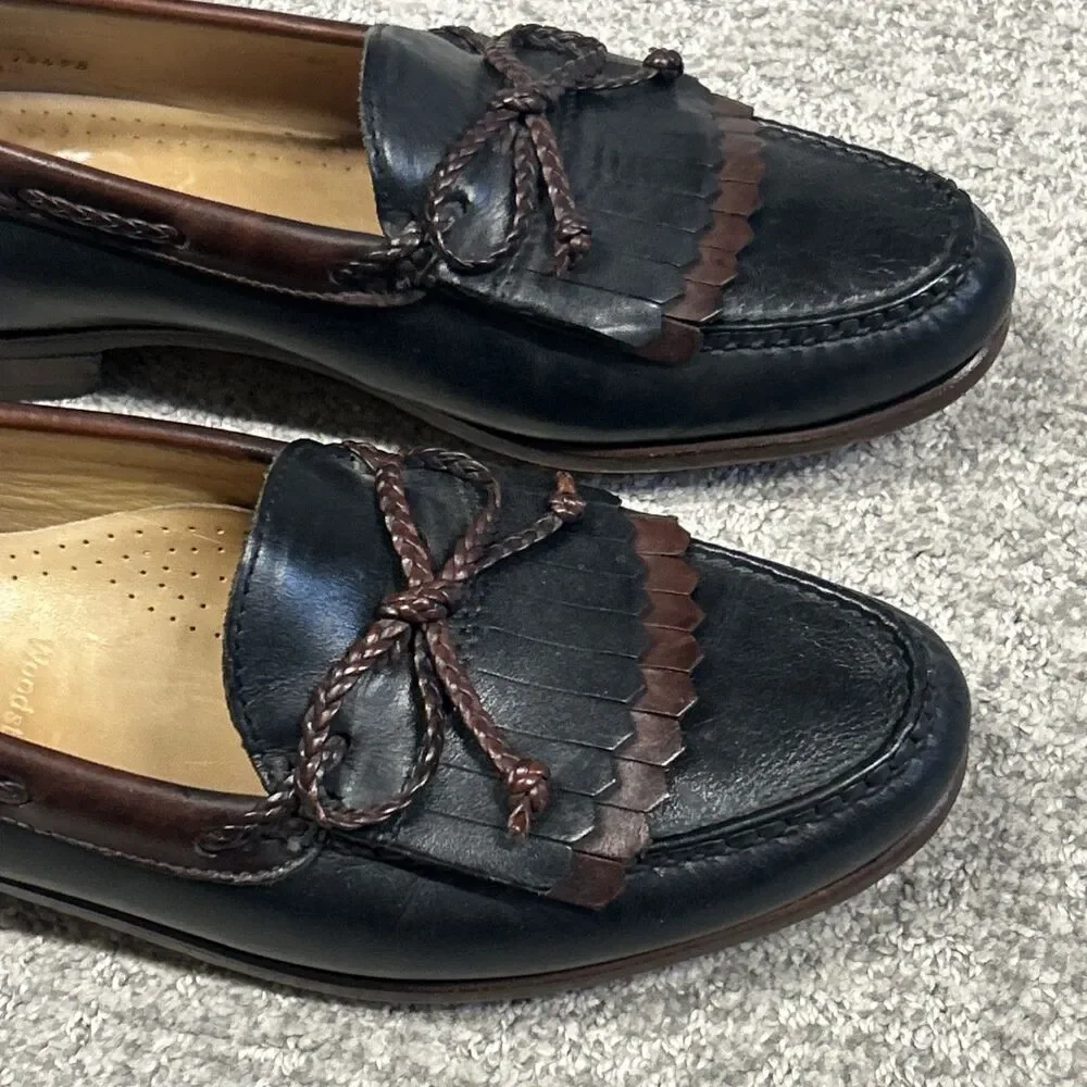 Allen Edmonds Woodstock Loafers Mens 10 C Black Leather Kiltie Woven Tie Moc Toe